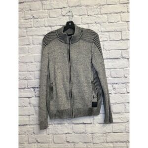 Fried Denim NYC Full Zip Sweater Jacket Knit Ribbed Trim‎ Gray Mens M
